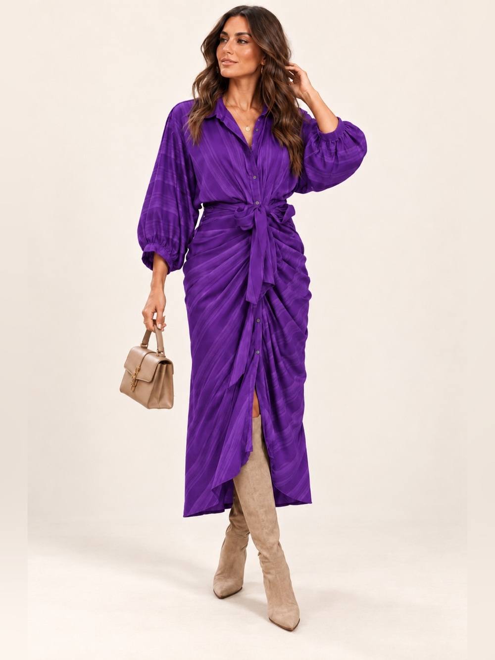 The Siena Draped Tie-Front Maxi Dress – Royal Purple